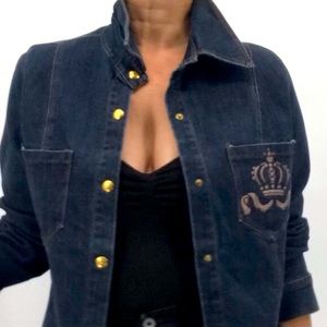 Vintage 90’s Denim Embellished Snap Button Made In Italy Shacket Shirt